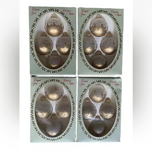 VTG Christmas By Krebs 16 Frosted Bulb Ornaments Hand Painted Gold Bethlehem